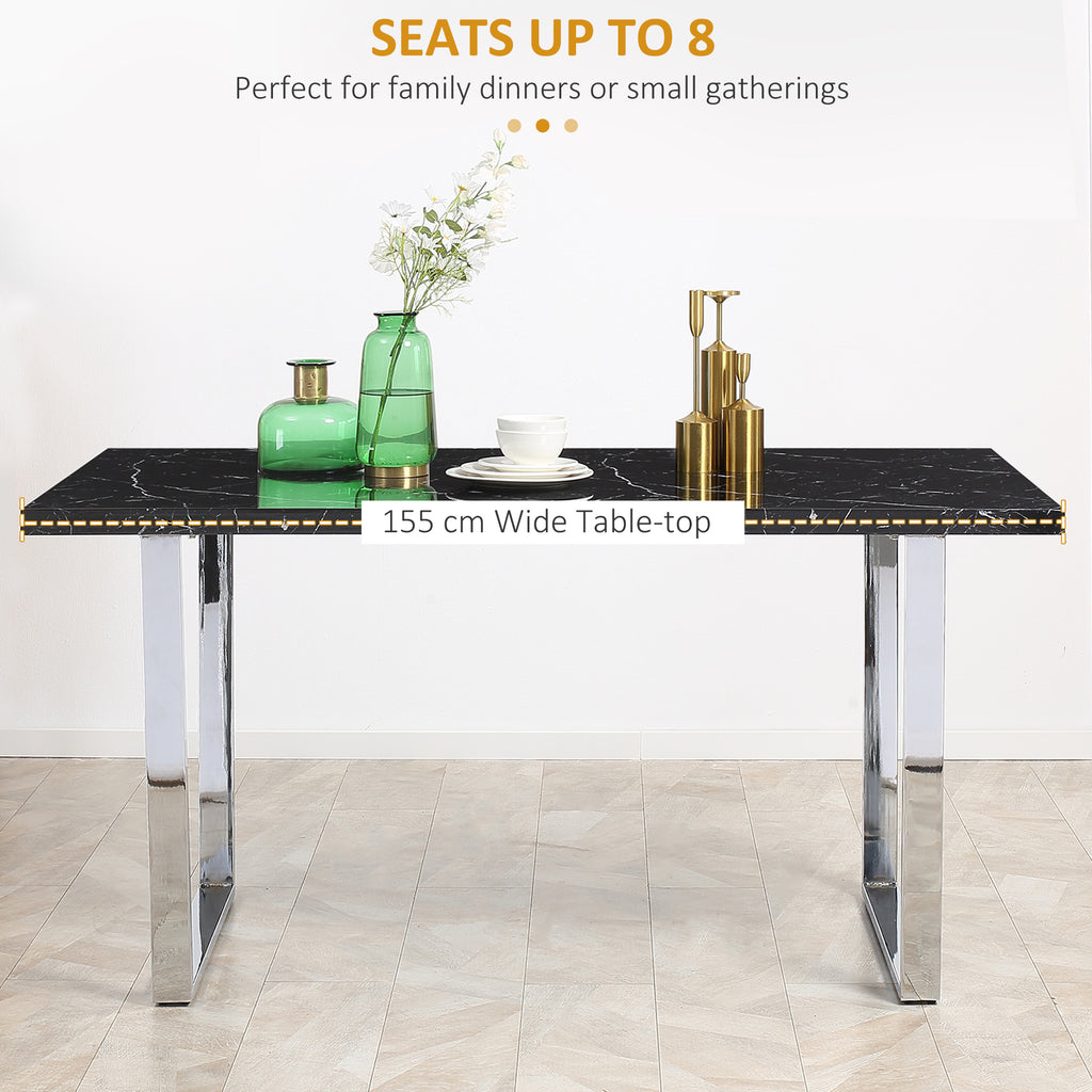 Rectangular Dining Table, Kitchen Table for 6-8 People with Marble Effect Tabletop - Dendo Design