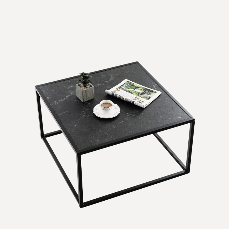 Modern Square Leisure Coffee Table  with Faux Marble Tabletop-Black & White - Dendo Design