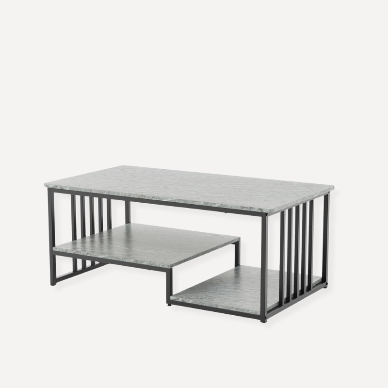 Faux Marble Coffee Table with Open Storage Shelf-Grey - Dendo Design