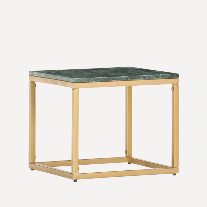 Coffee Table Green, White- Real Stone with Marble Texture- 40x40x35cm - Dendo Design