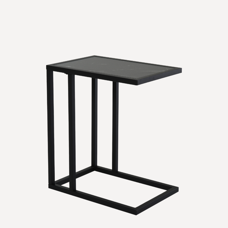 C Shape End Table w/Metal Frame Marble-Effect Top - Dendo Design