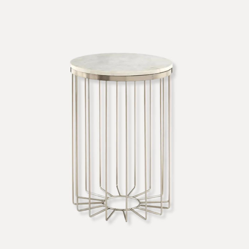 Templario White Marble Cage Design Iron Side Table - Dendo Design