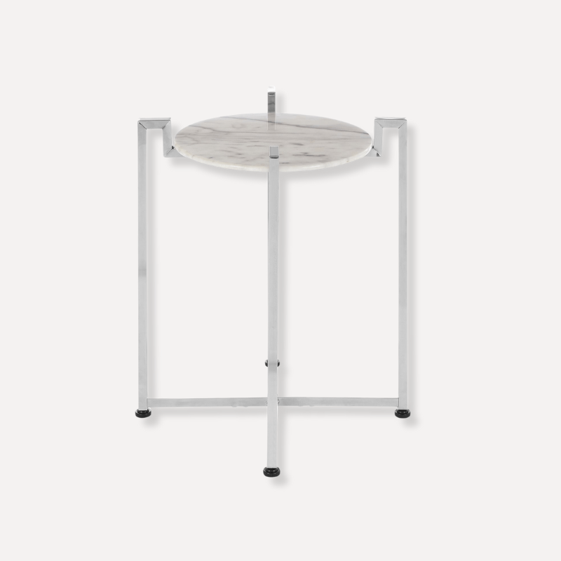White Marble Side Table With Chrome Base - Dendo Design