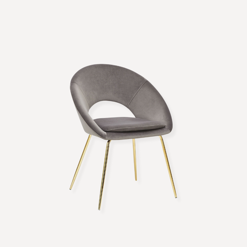 x2 Grey Open Back Dining Chair With Gold Legs - Dendo Design