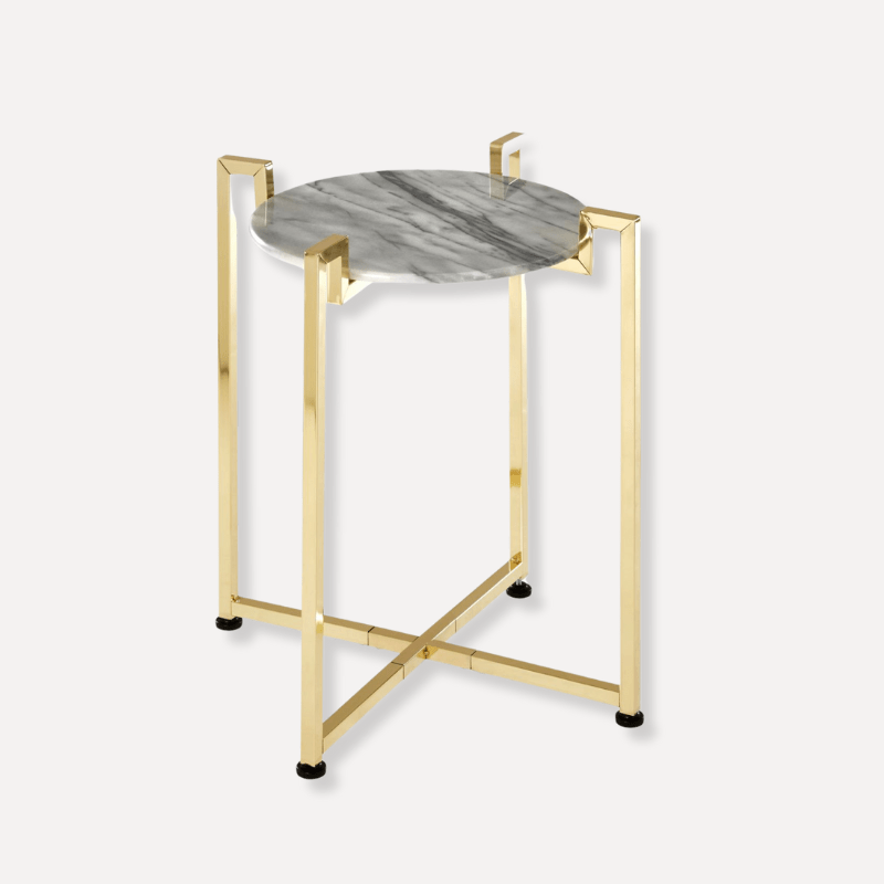 White Marble Side Table With Warm Gold Base - Dendo Design