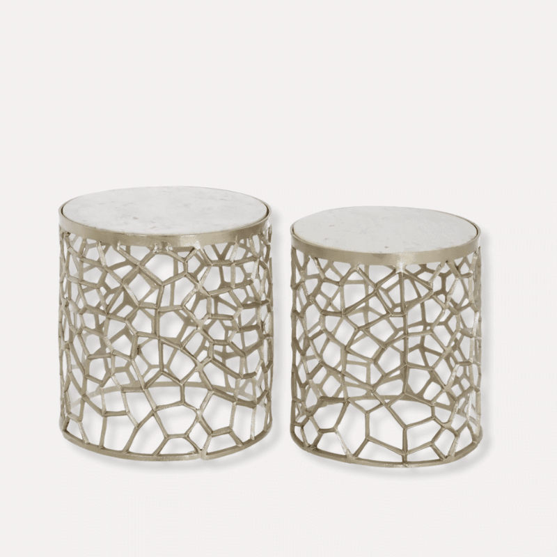 Templario Nickel And Marble Side Tables - Dendo Design