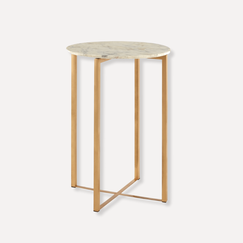Templario White Marble Side Table With Lattice Base - Dendo Design