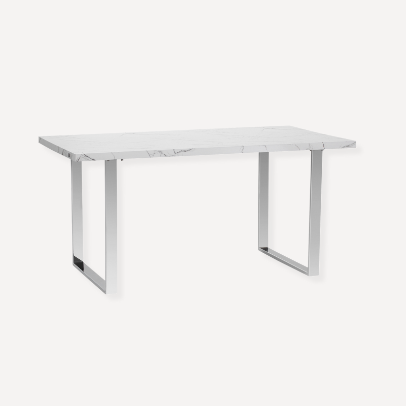 Rectangular Dining Table, Kitchen Table for 6-8 People with Marble Effect Tabletop - Dendo Design