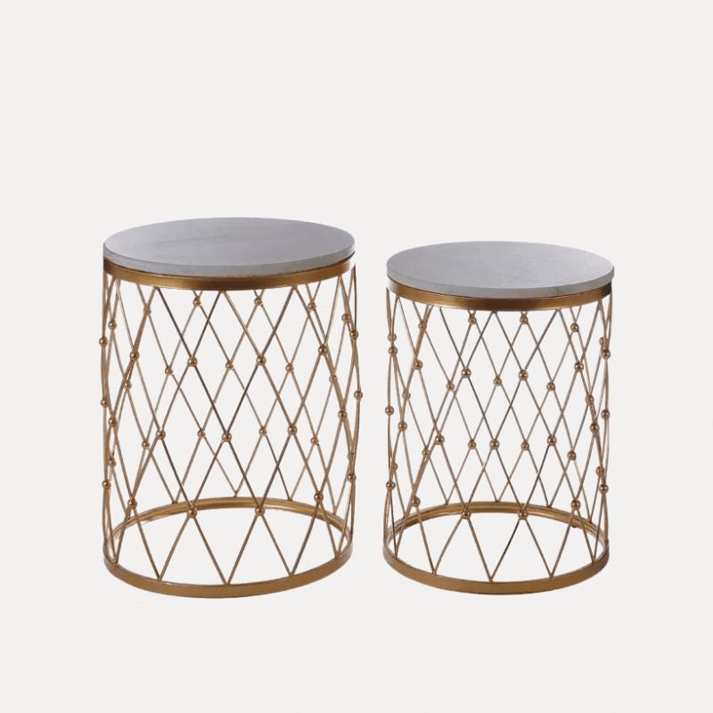 Arcanora Set Of 2 Marble And Iron Nesting Tables - Dendo Design