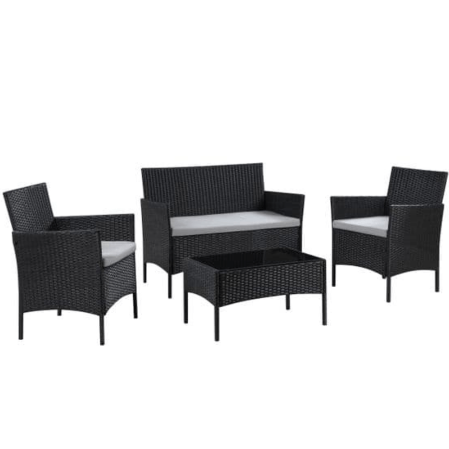 4 PC Black Rattan Garden Furniture set - Dendo Design