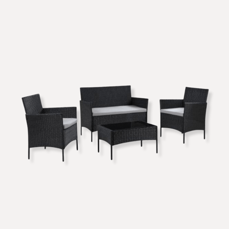 4 PC Black Rattan Garden Furniture set - Dendo Design