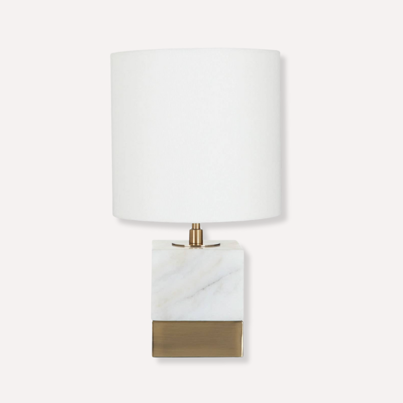 White Marble Accent Lamp with Cream Shade - Dendo Design