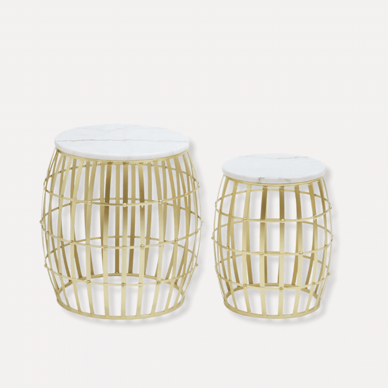 Jolian Set Of 2 Round Nesting Tables With White Marble And Gold Frame - Dendo Design