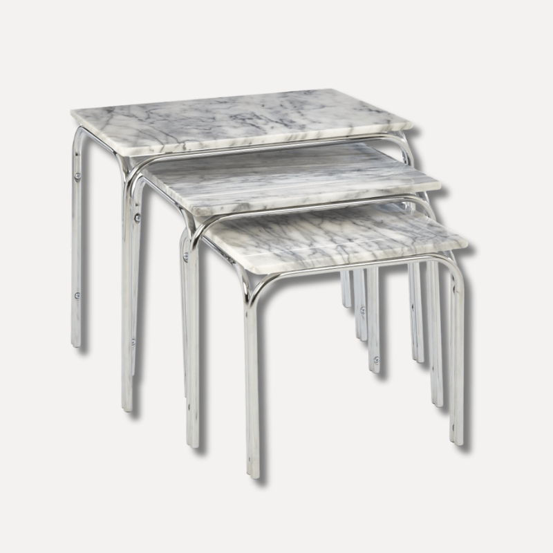 Nest Of 3 Marble Tables With Chrome Base - Dendo Design