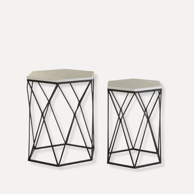 Set Of 2 Arcanora Hexagonal Marble Side Tables - Dendo Design
