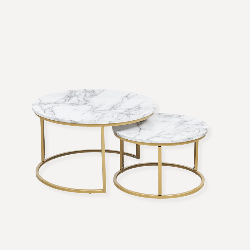 White Art Deco Marble MDF Nesting Coffee Table - Dendo Design
