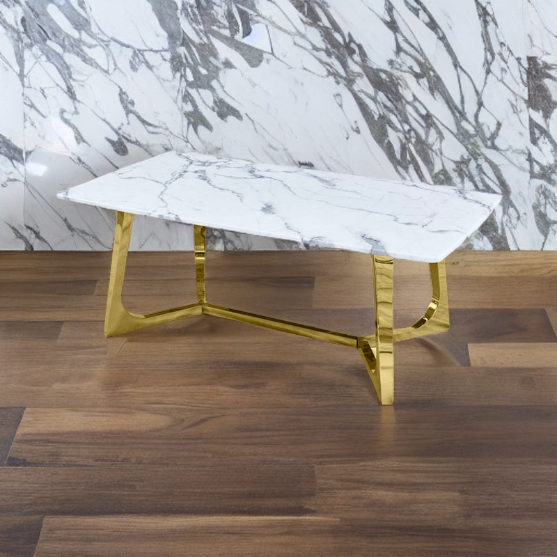 White Marble Coffee Table with Gold Metal Legs - Dendo Design