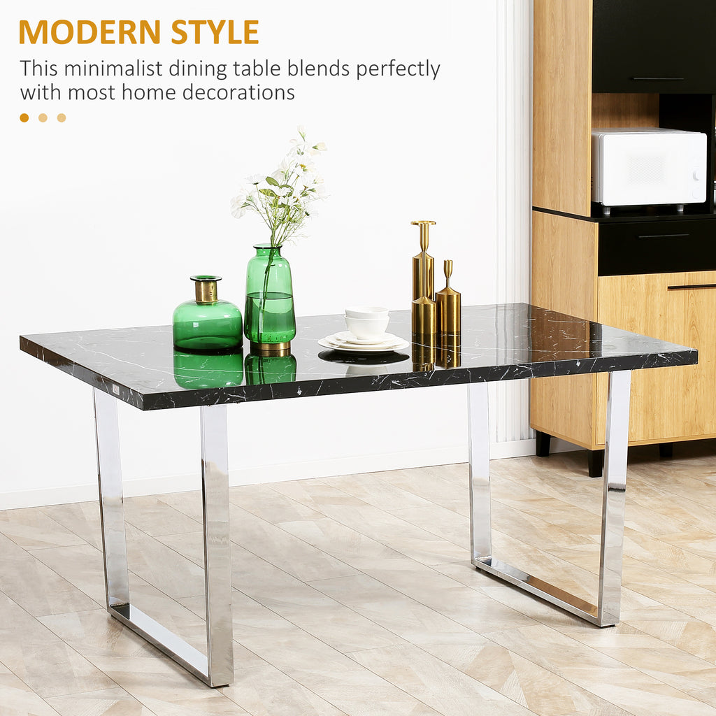 Rectangular Dining Table, Kitchen Table for 6-8 People with Marble Effect Tabletop - Dendo Design