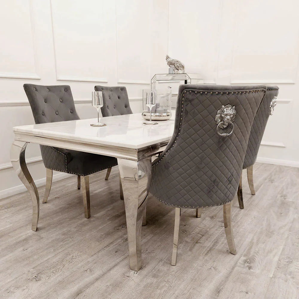 Louis Marble Dining Table Set with Dark Grey Bentley Chair - Dendo Design