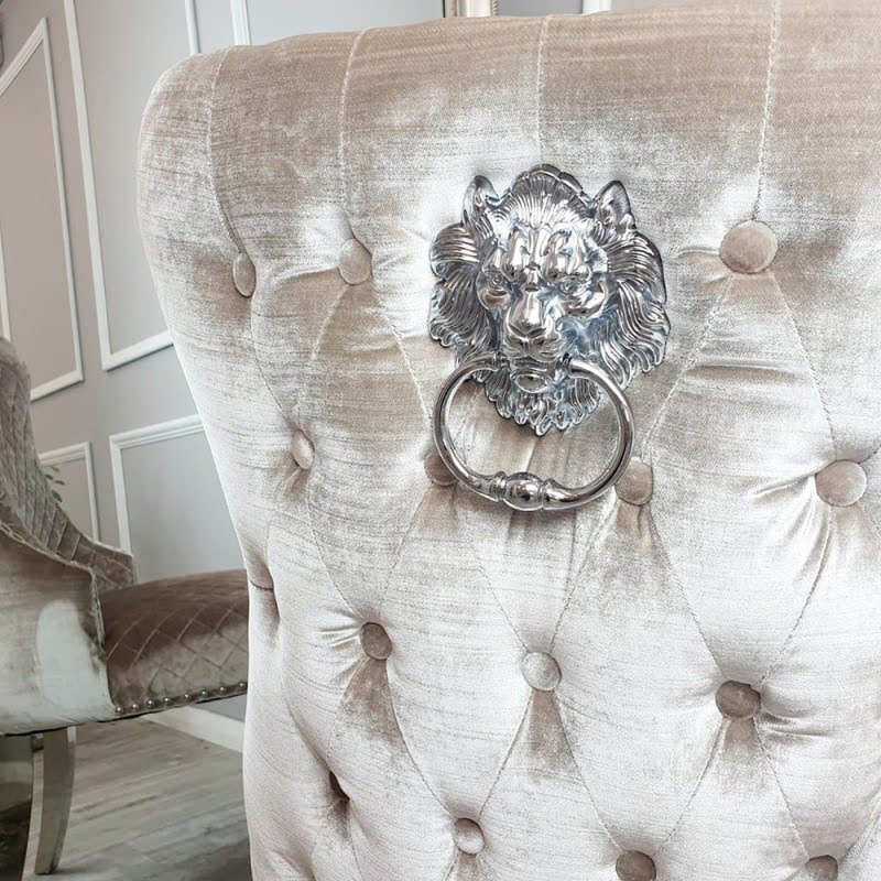 Chelsea Dining Chair with Lion Knocker & Buttoned Back - Dendo Design