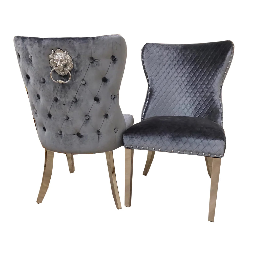 Chelsea Dining Chair ALL COLOURS with Lion Knocker & Buttoned Back - Dendo Design