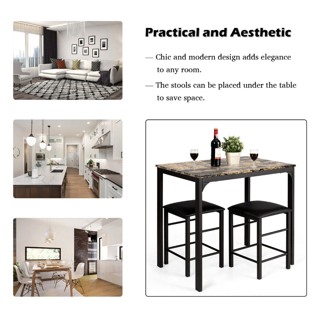 3 Piece Dining Table Set with 2 Faux Leather Backless Stools - Dendo Design