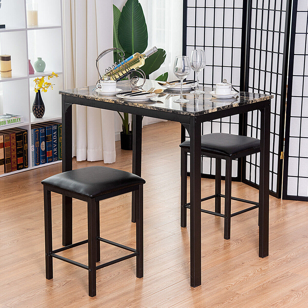 3 Piece Dining Table Set with 2 Faux Leather Backless Stools - Dendo Design