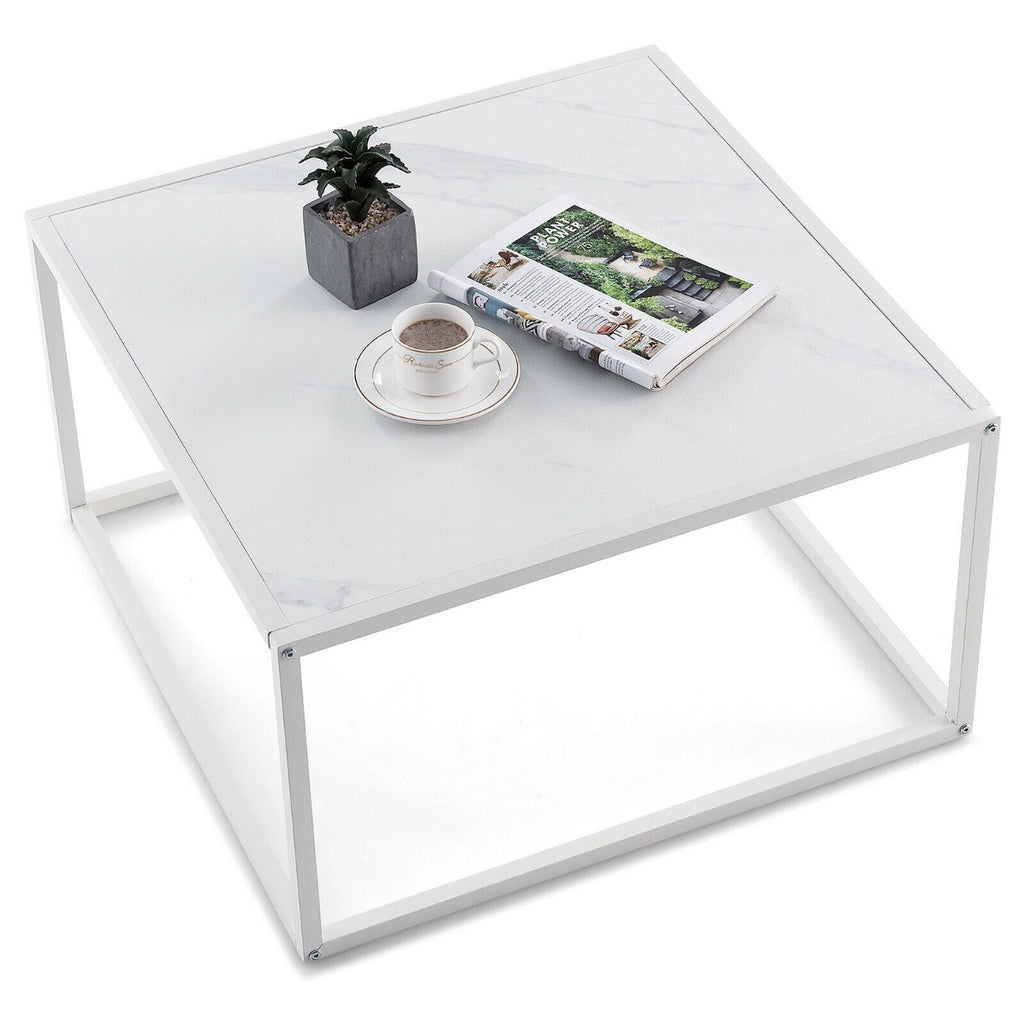 Modern Square Leisure Coffee Table  with Faux Marble Tabletop-Black - Dendo Design