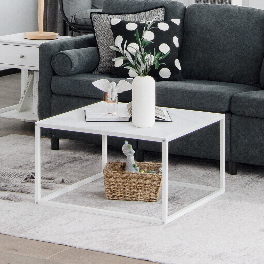 Modern Square Leisure Coffee Table  with Faux Marble Tabletop-Black - Dendo Design