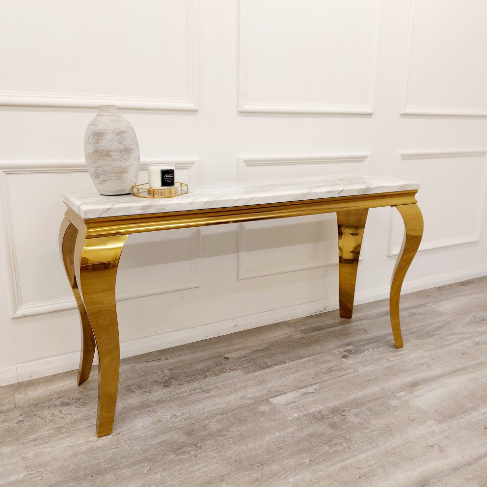 Gold Console Table with Ivory Smoke Marble Top - Dendo Design