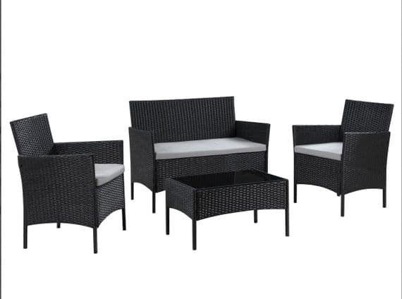 4 PC Black Rattan Garden Furniture set - Dendo Design