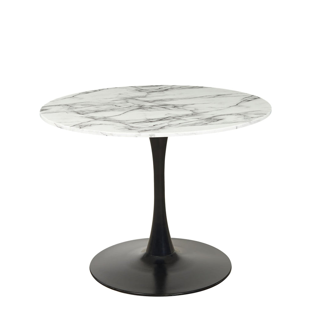 Modern Black Round Artificial Marble Dining Table- White & Black - Dendo Design