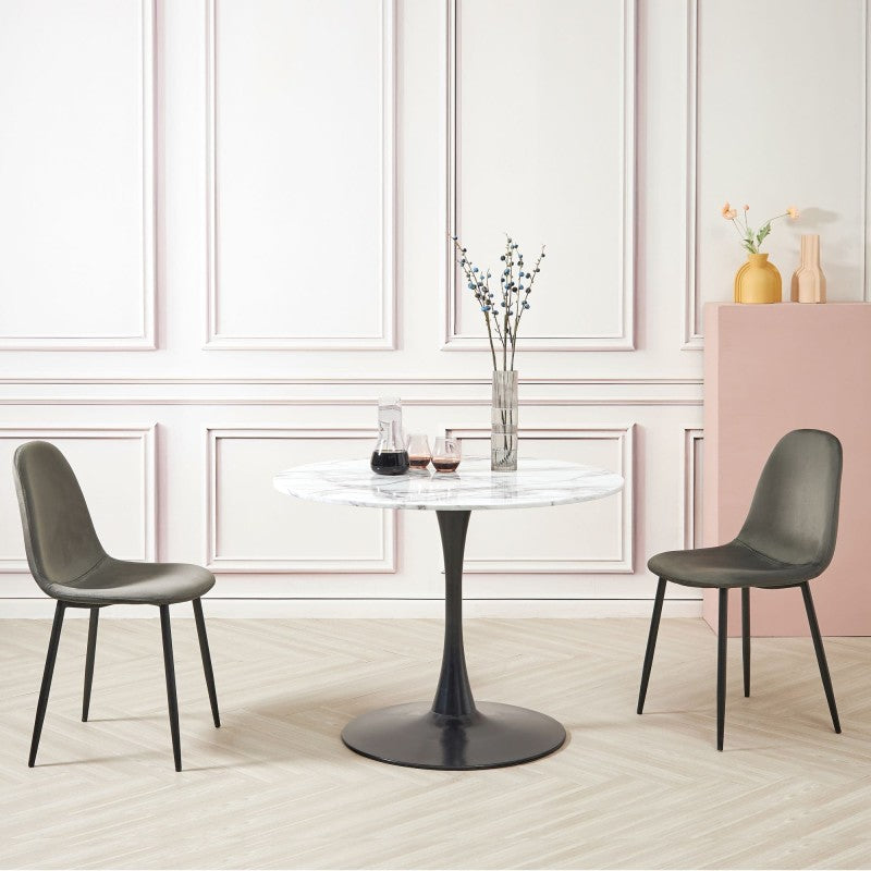 Modern Black Round Artificial Marble Dining Table- White & Black - Dendo Design