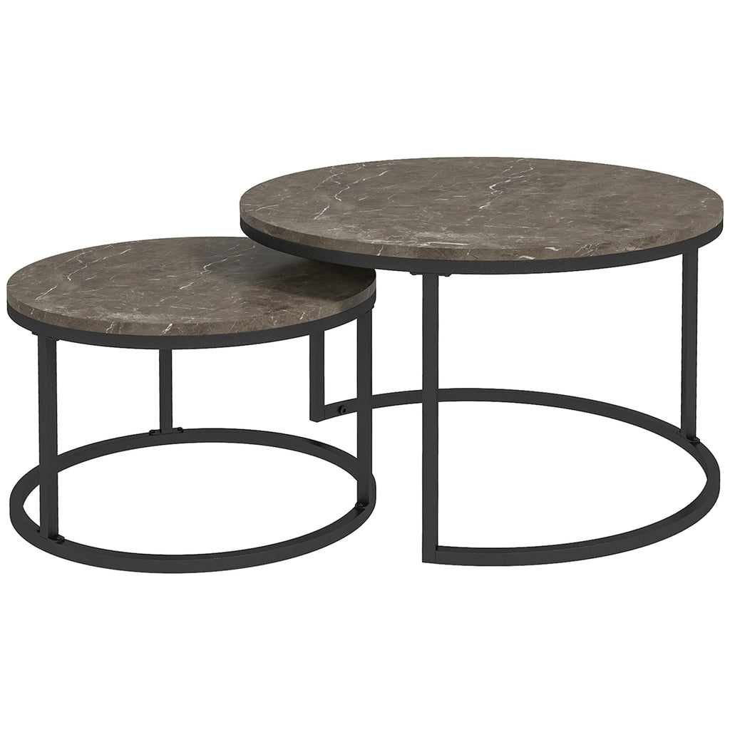 Round Coffee Table Set of 2, Faux Marble Coffee Tables with Steel Frame - Dendo Design