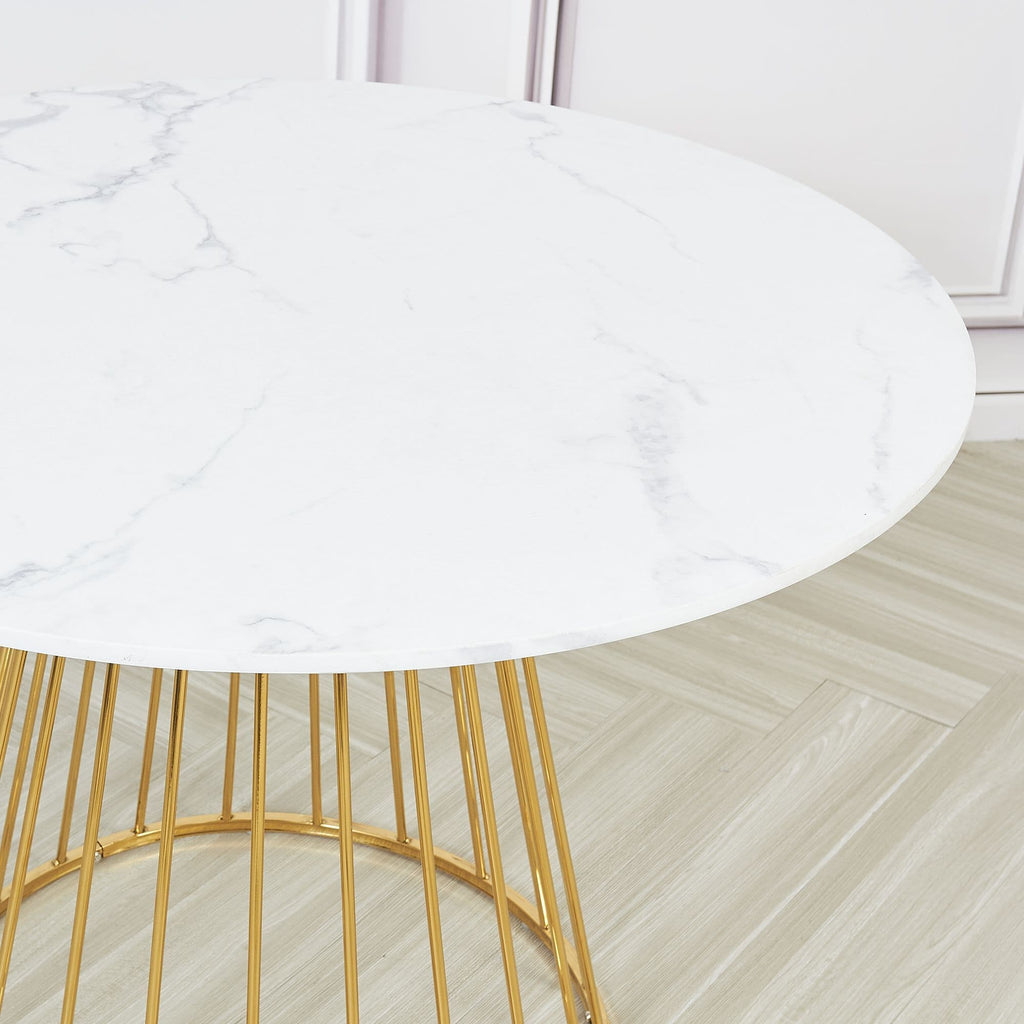 White Liverpool Style Marble Table with Golden Legs - Dendo Design