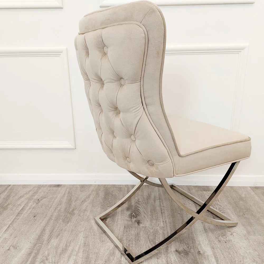 Sandhurst X Leg Dining Chair with Silver Legs - Dendo Design