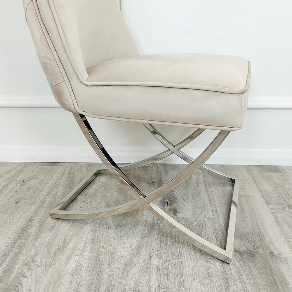 Sandhurst X Leg Dining Chair with Silver Legs - Dendo Design