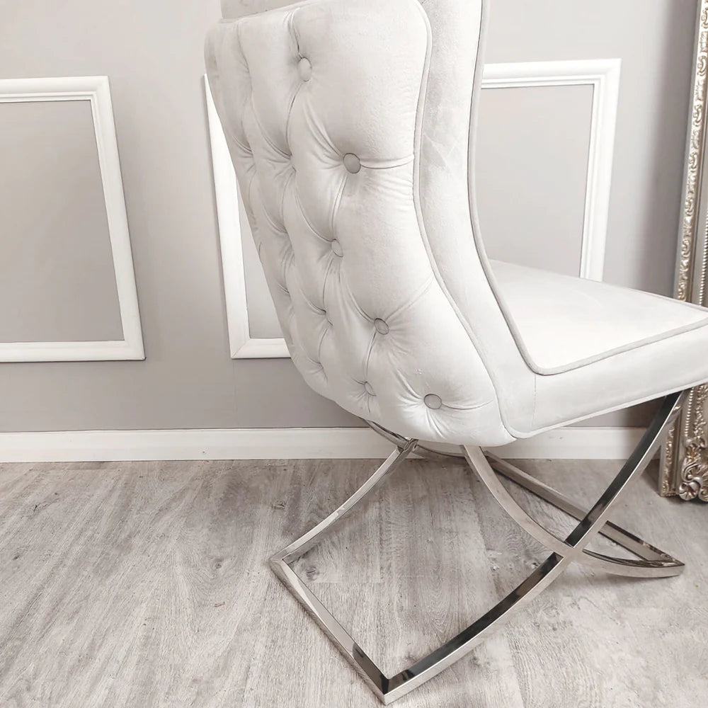 Sandhurst X Leg Dining Chair with Silver Legs - Dendo Design