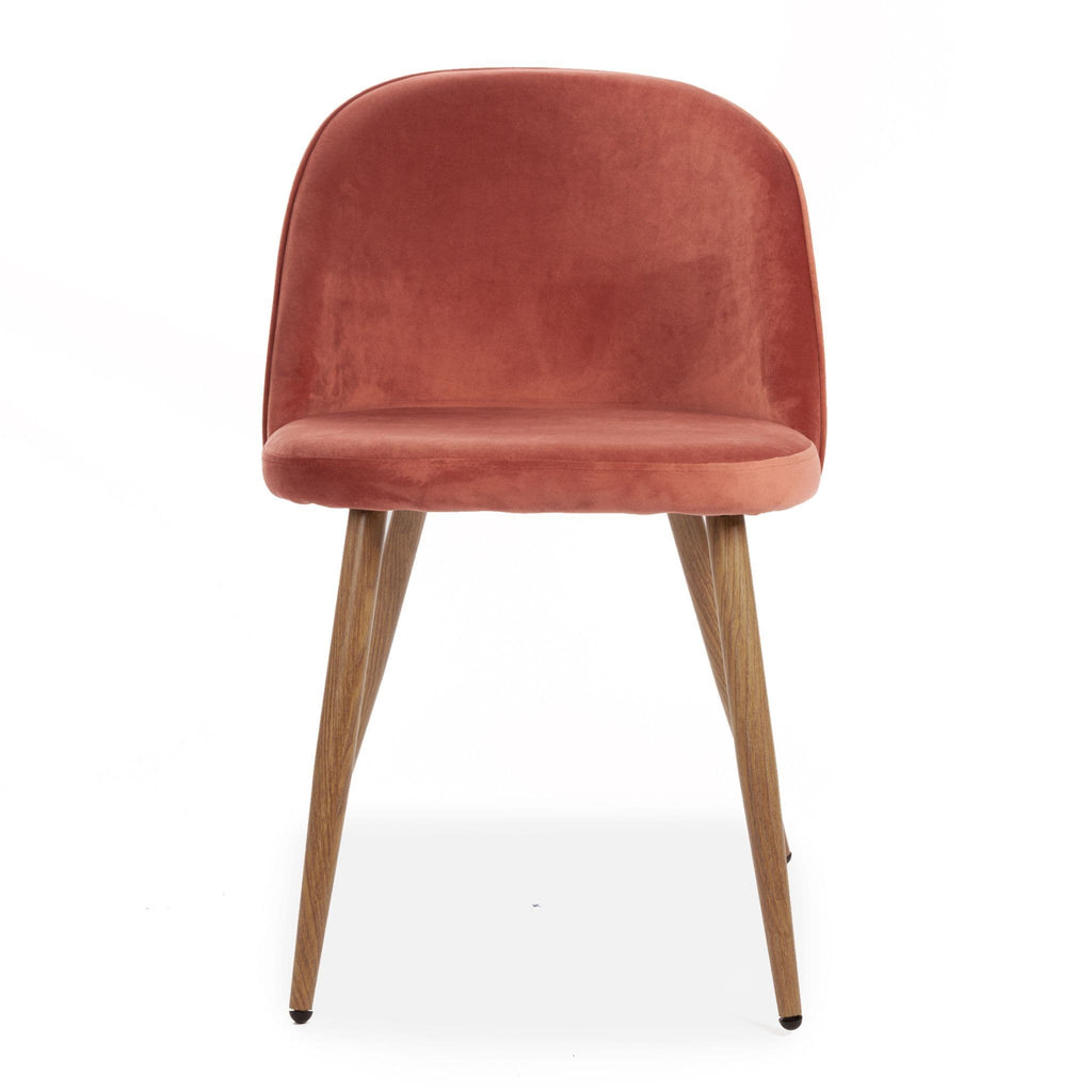 x2 Rosemary Dining Chair, Velvet Upholstered, Pink Seat & Beech Style Legs - Dendo Design