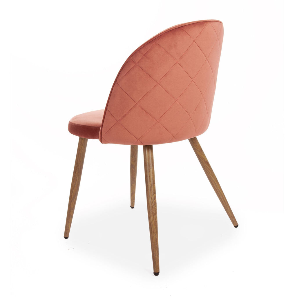 x2 Rosemary Dining Chair, Velvet Upholstered, Pink Seat & Beech Style Legs - Dendo Design