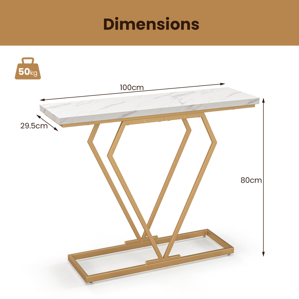 100 cm Gold Console Table with Diamond Shape Geometric Frame-White & Golden - Dendo Design