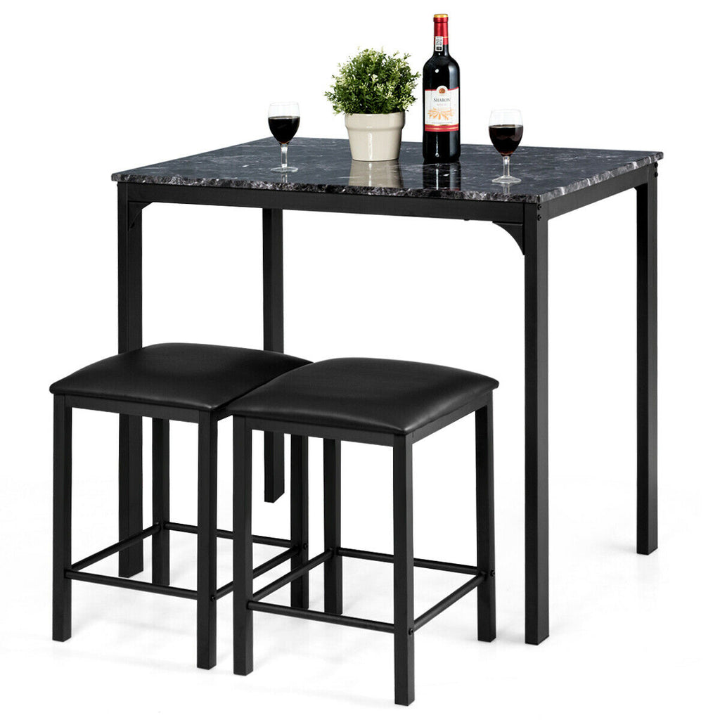 3 Piece Dining Table Set with 2 Faux Leather Backless Stools - Dendo Design