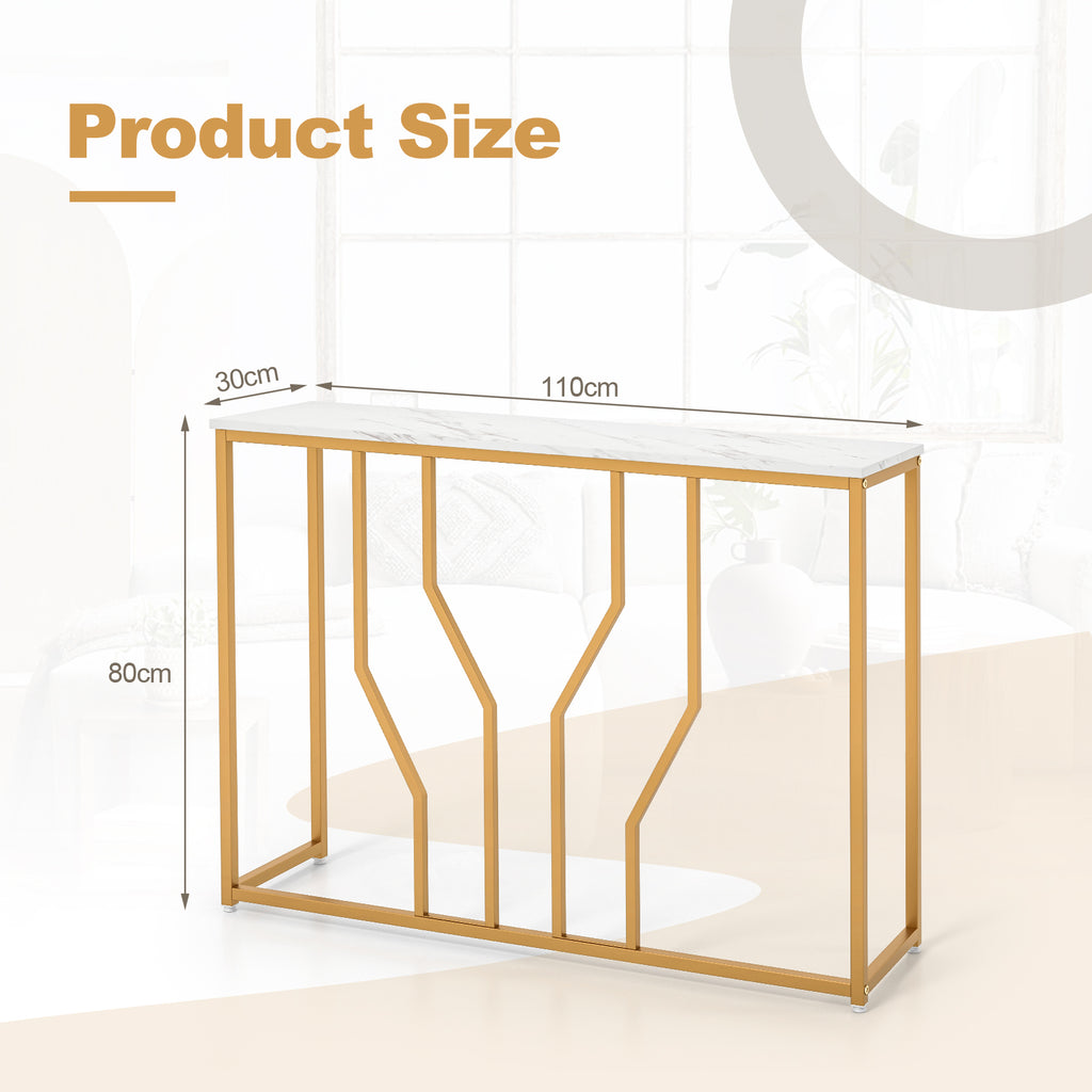 110 cm Gold Console Table Entryway Table with Faux Marble Tabletop - Dendo Design