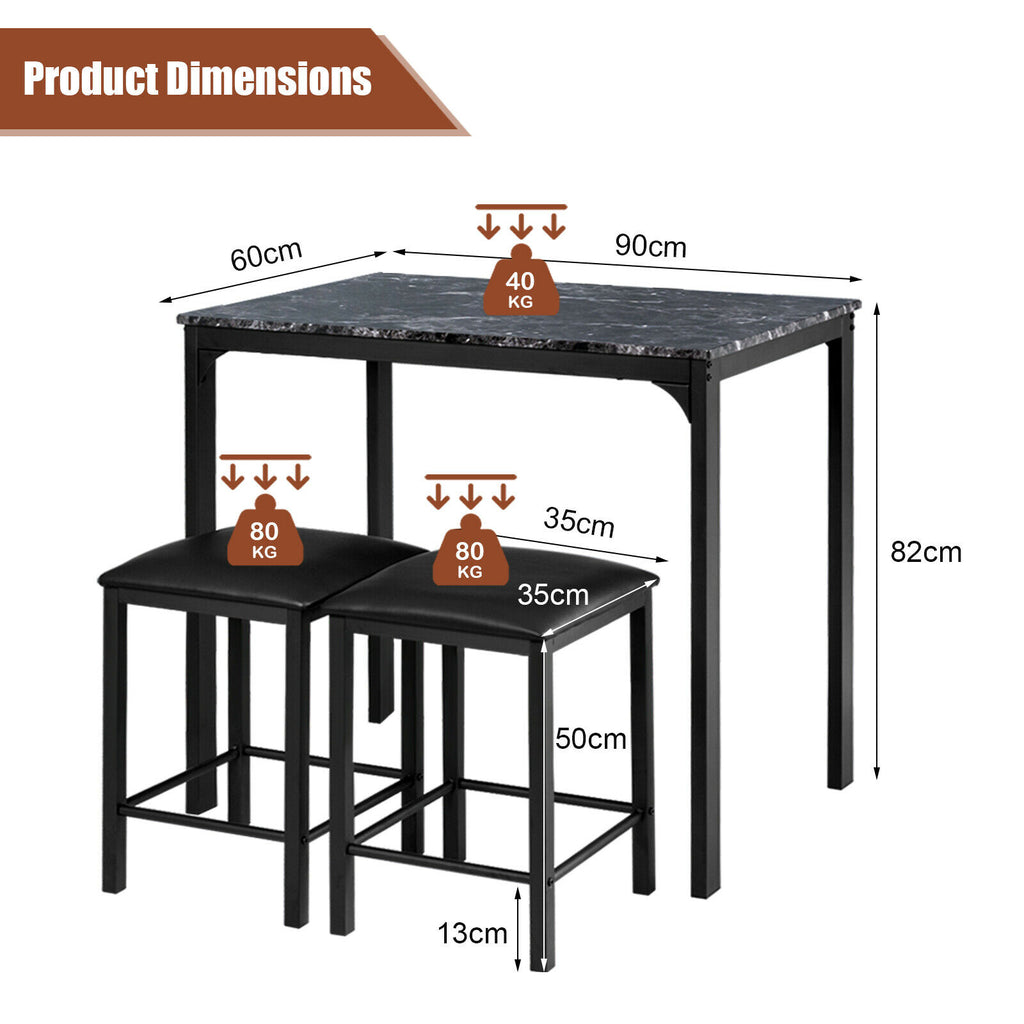 3 Piece Dining Table Set with 2 Faux Leather Backless Stools - Dendo Design