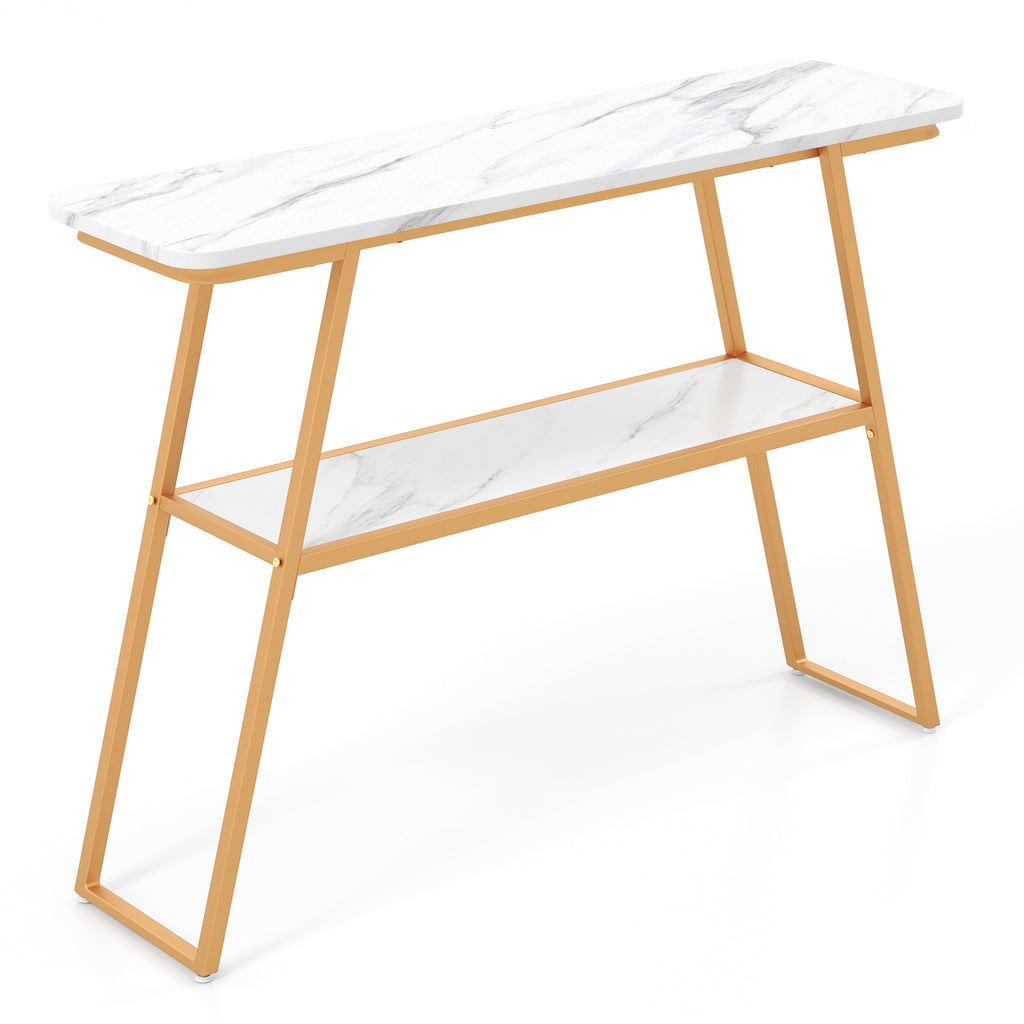 2-Tier Console Table with Open Shelf and Gold Metal Frame - Dendo Design