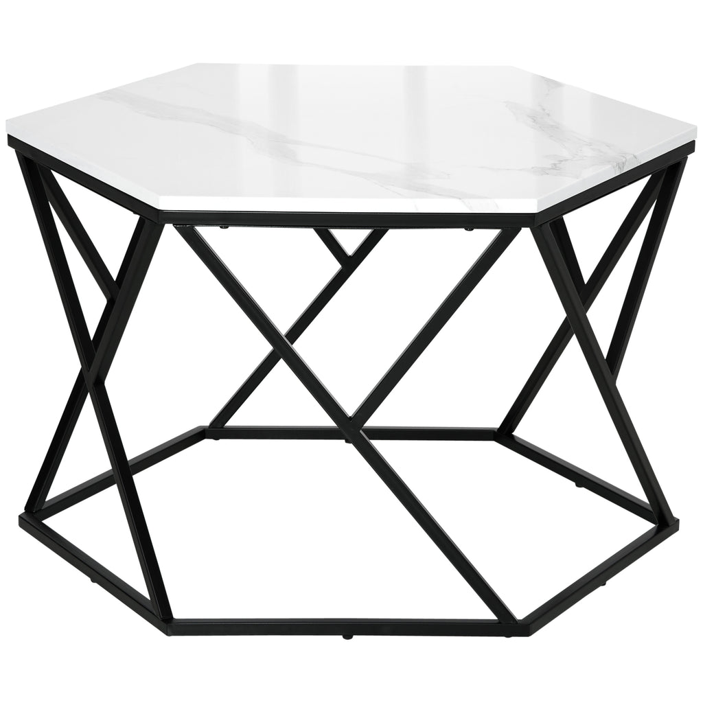Coffee Table with High Gloss Marble Effect Table Top, Modern Cocktail Table with Steel Frame - Dendo Design
