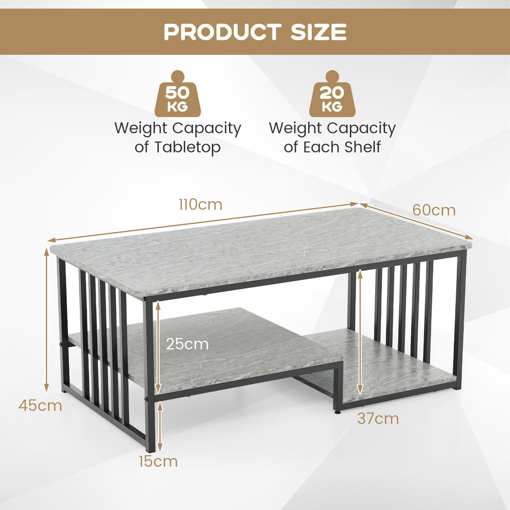 Faux Marble Coffee Table with Open Storage Shelf-Grey - Dendo Design