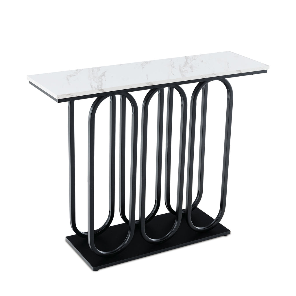 100 CM Faux Marble Entryway Table with Adjustable Foot Pads-Black - Dendo Design
