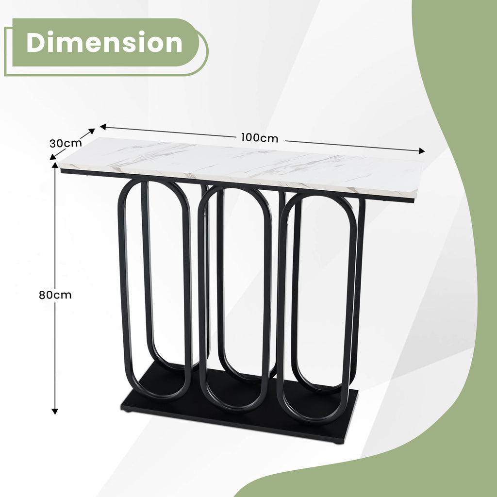 100 CM Faux Marble Entryway Table with Adjustable Foot Pads-Black - Dendo Design