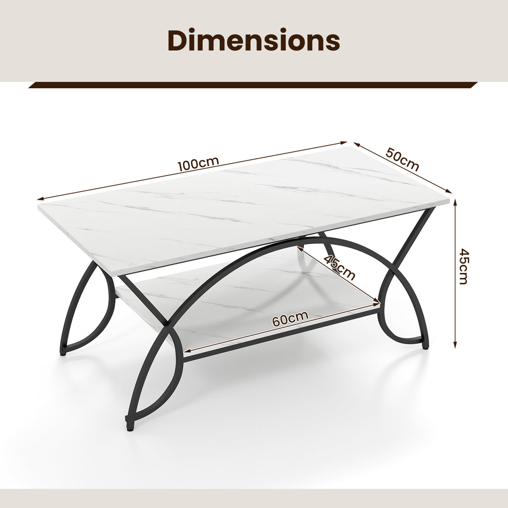 2-Tier Faux Marble Coffee Table with Golden Metal Frame-Marble White - Dendo Design